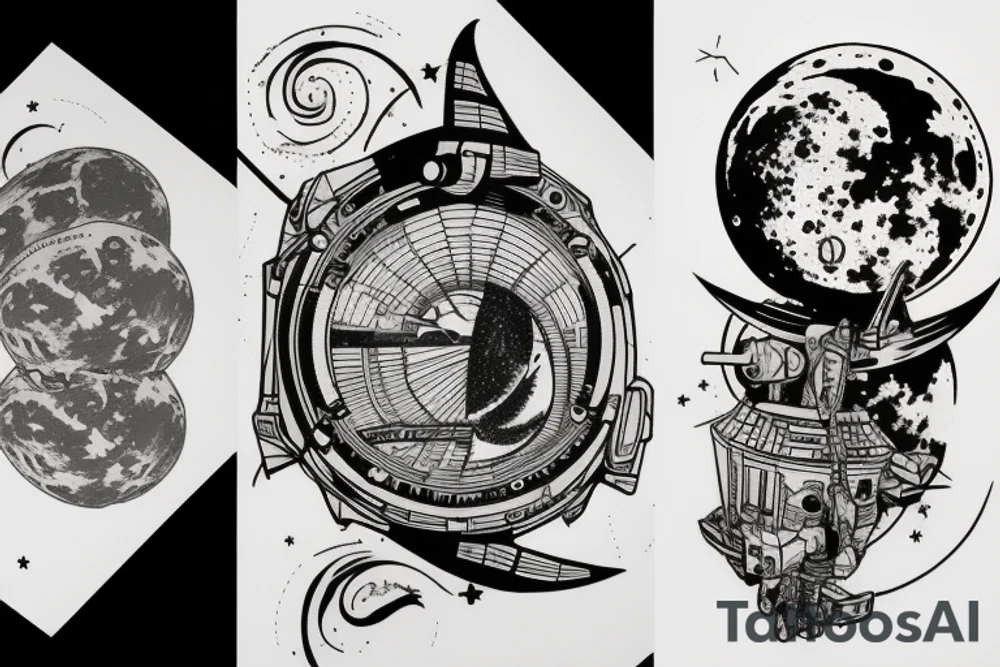 spaceship on the moon tattoo idea