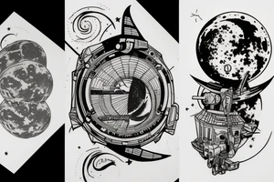 spaceship on the moon tattoo idea