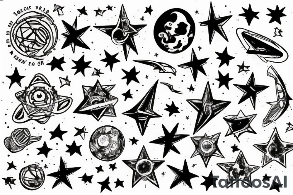 spaceship oand stars tattoo idea