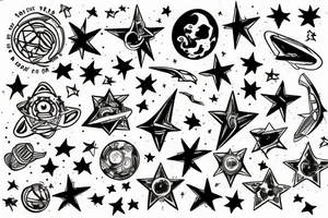 spaceship oand stars tattoo idea