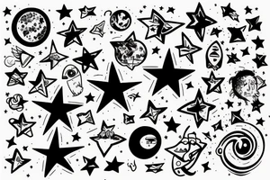 spaceship oand stars tattoo idea