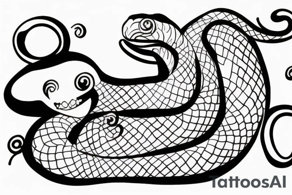 little guy riding on a snake as it's swimming tattoo idea