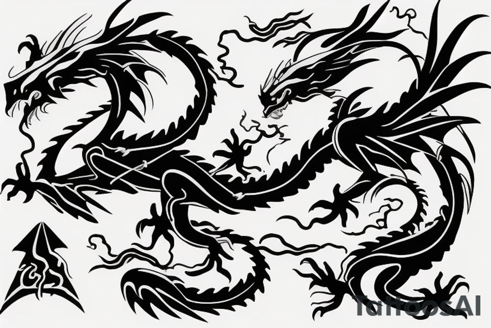 dragon with thunder in background tattoo idea