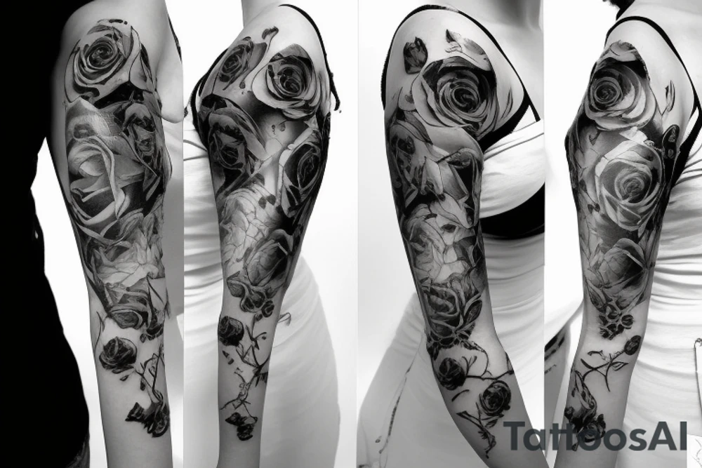 sexy woman with rose in hand tattoo idea