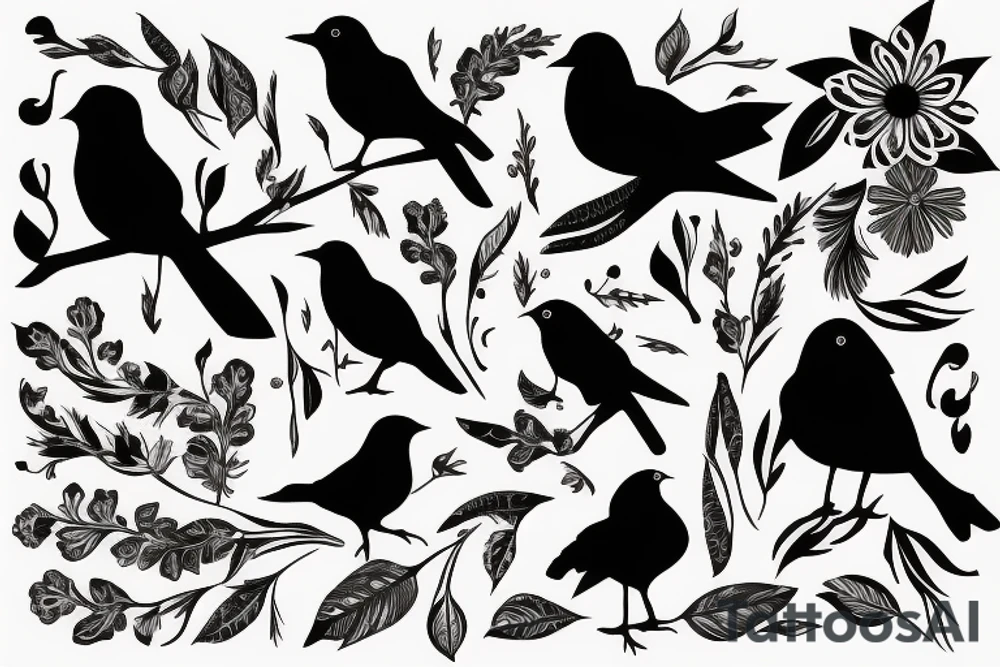Black bird with flower tattoo idea