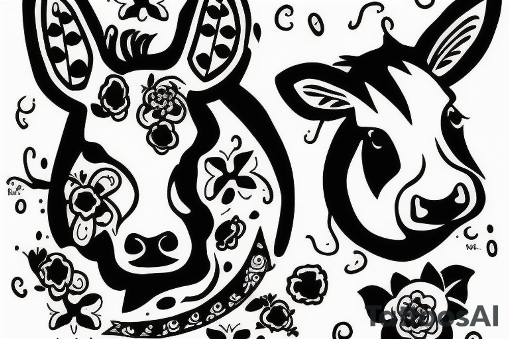 Cow folk art tattoo idea