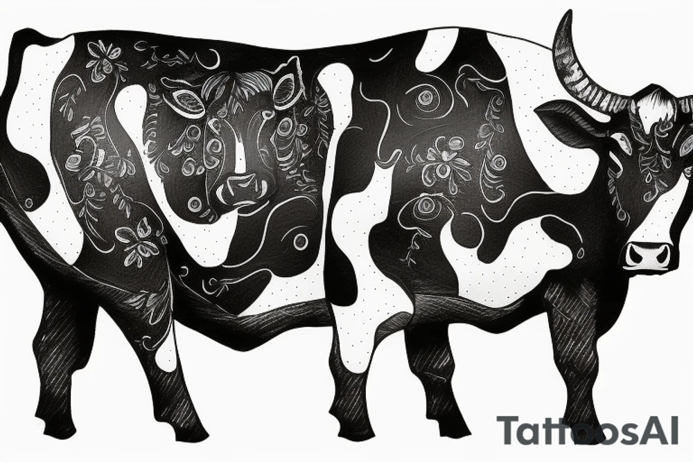 Cow folk art tattoo idea