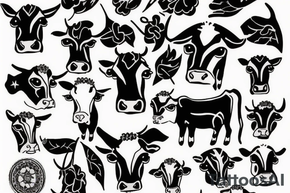 Cow folk art tattoo idea