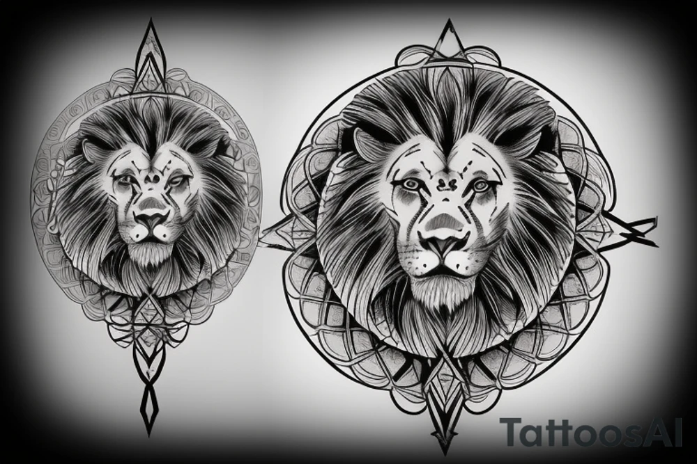 lion cross clock bullet tattoo idea
