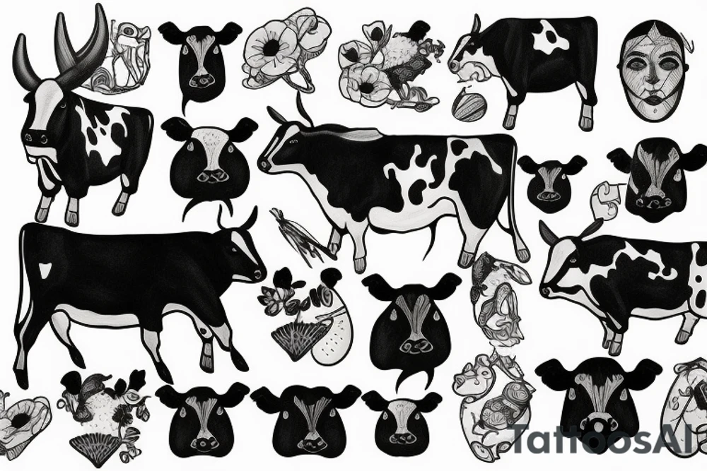 Cow folk art tattoo idea