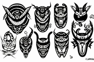 Oni mask, snake, leaves tattoo idea