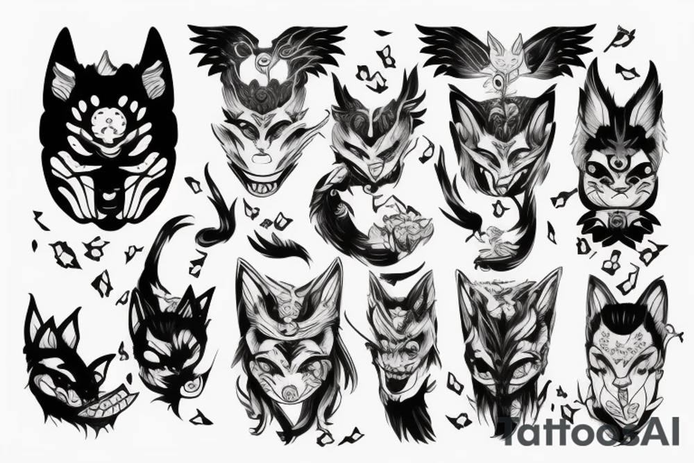 Oni mask and kitsune tattoo idea