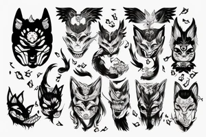 Oni mask and kitsune tattoo idea