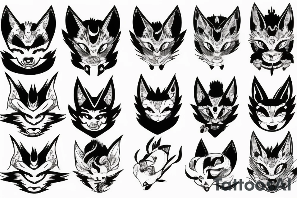 Oni mask and kitsune tattoo idea