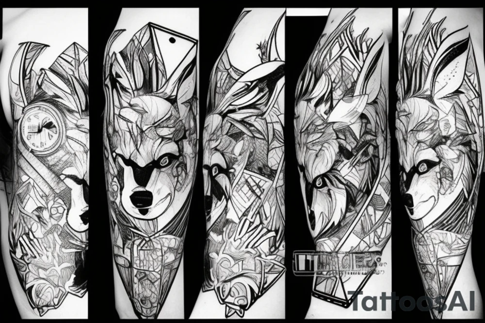 Wolf with cyberpunk 2077 electronic circuit tattoo idea