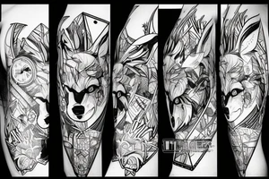 Wolf with cyberpunk 2077 electronic circuit tattoo idea