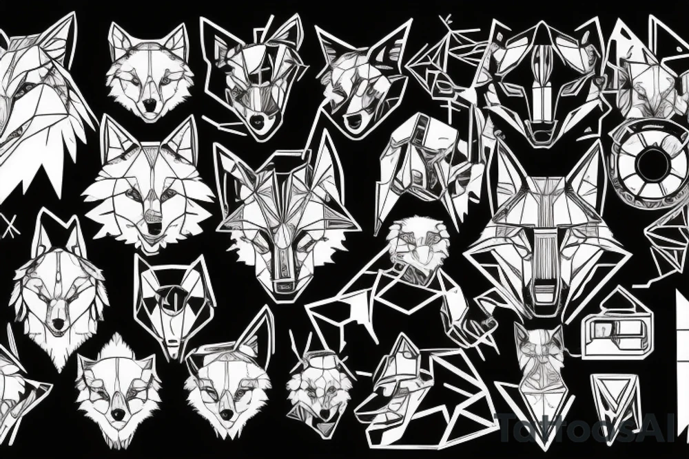 Wolf with cyberpunk 2077 electronic circuit tattoo idea