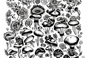 Cow gemini symbols mushrooms flowers tattoo idea