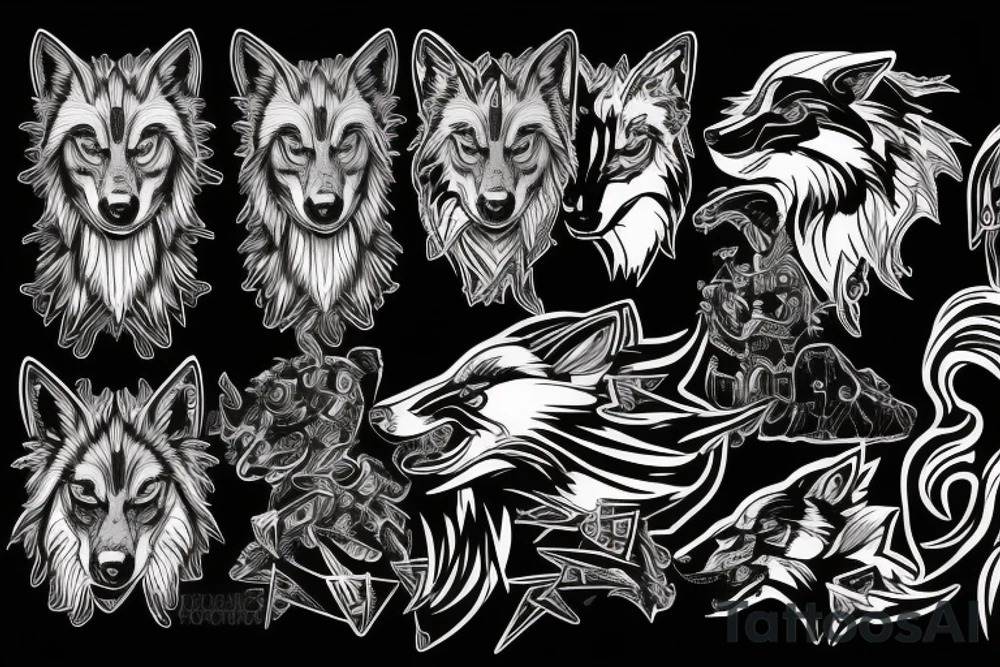 Wolf with cyberpunk 2077 electronic circuit tattoo idea
