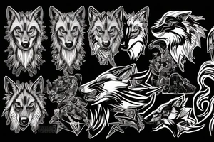 Wolf with cyberpunk 2077 electronic circuit tattoo idea