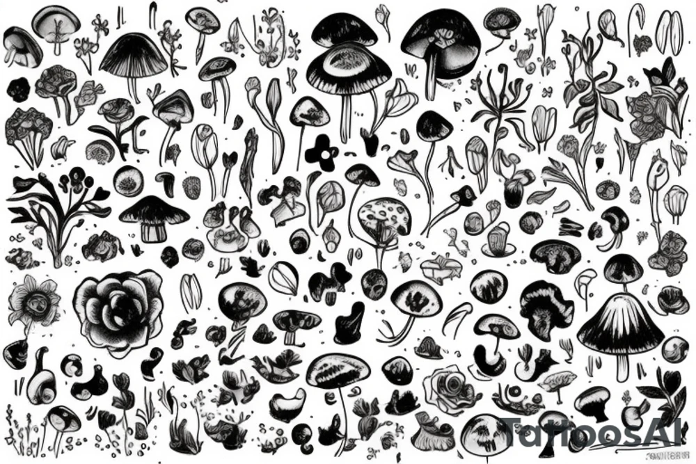 Cow gemini symbols mushrooms flowers tattoo idea