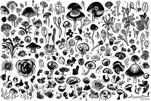 Cow gemini symbols mushrooms flowers tattoo idea