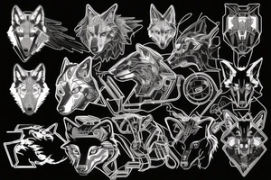 Wolf cyberpunk 2077 style with electronic circuit in background tattoo idea