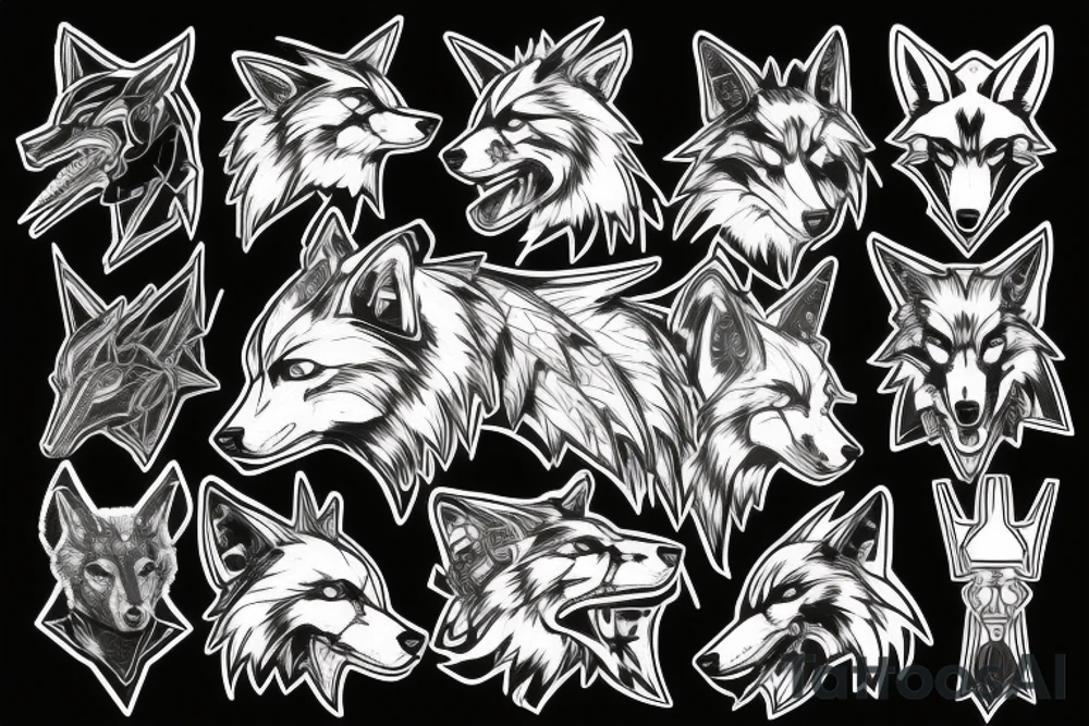 Wolf cyberpunk 2077 style with electronic circuit in background tattoo idea Wolf cyberpunk 2077 style with electronic circuit in background tattoo idea