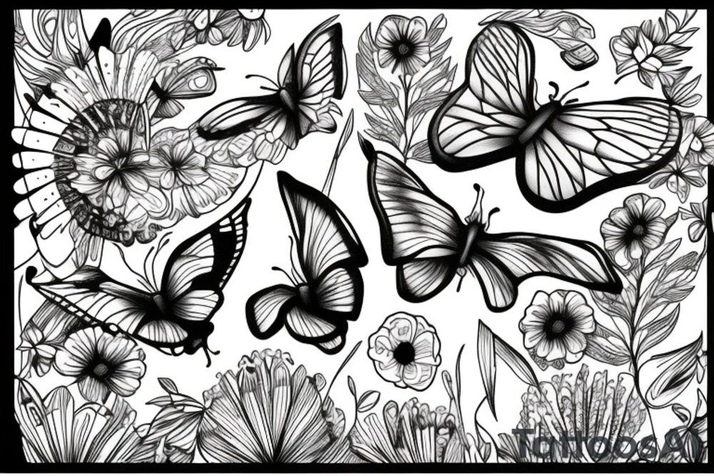 Butterflie fine lines tattoo idea