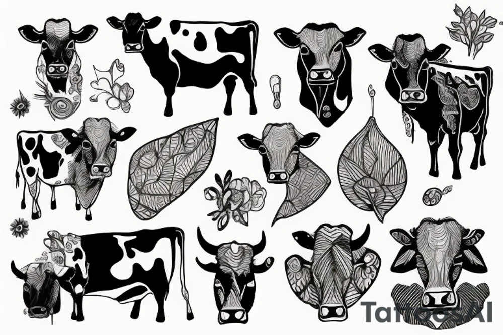 Cow folk art tattoo idea
