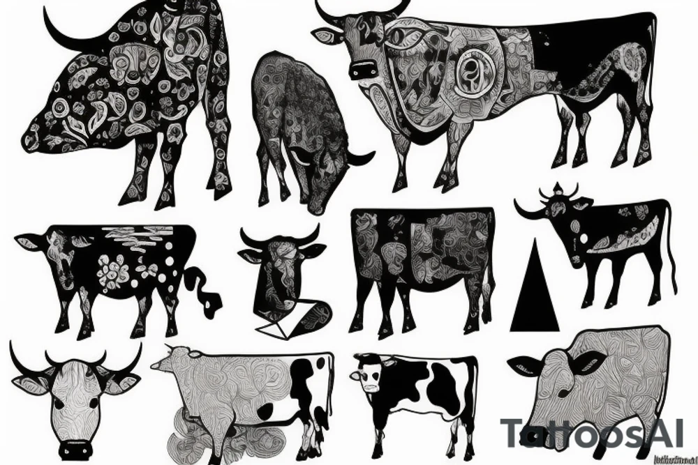 Cow folk art tattoo idea