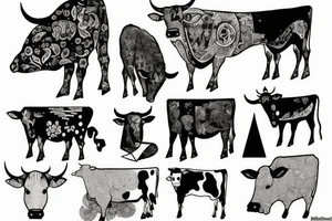Cow folk art tattoo idea