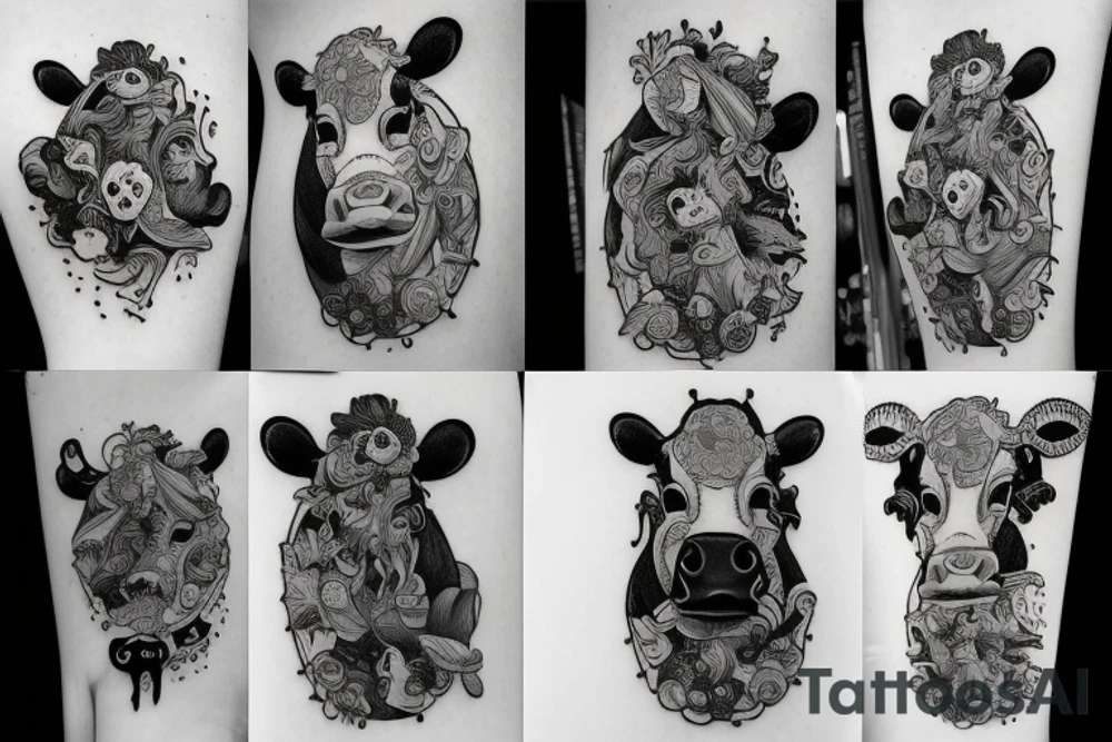 Cow folk art tattoo idea