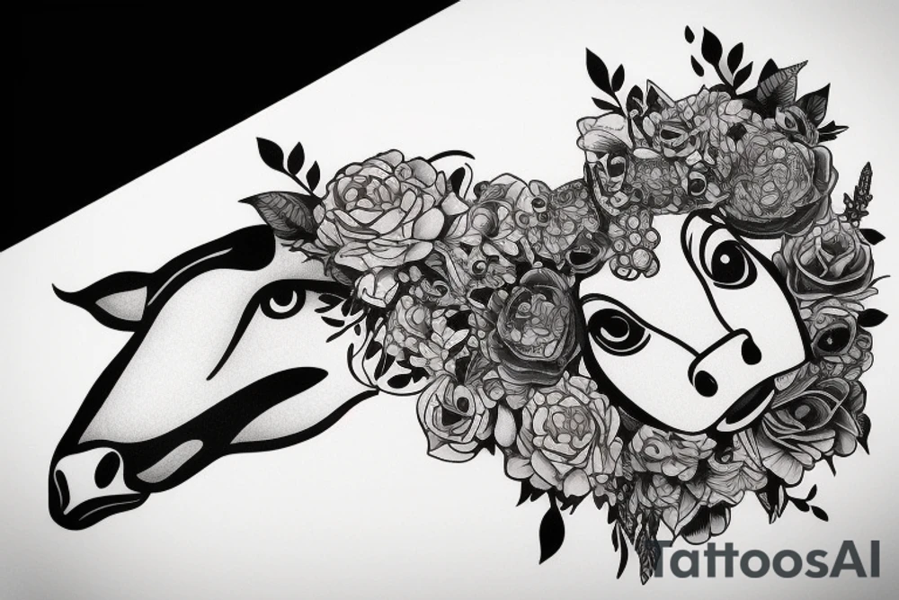 Beautiful female cow head with big glossy eye tattoo idea