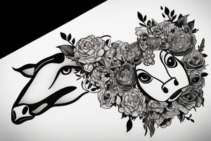 Beautiful female cow head with big glossy eye tattoo idea