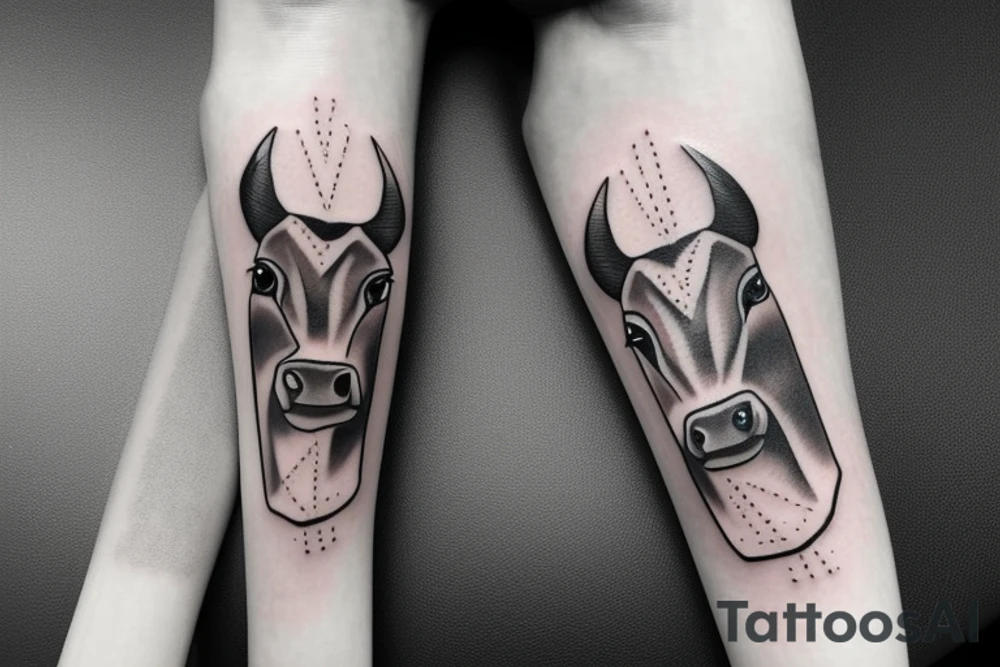 Beautiful female cow head with big glossy eyes tattoo idea