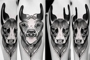 Beautiful female cow head with big glossy eyes tattoo idea