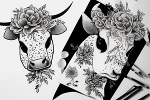 Beautiful female cow head with big glossy eyes tattoo idea