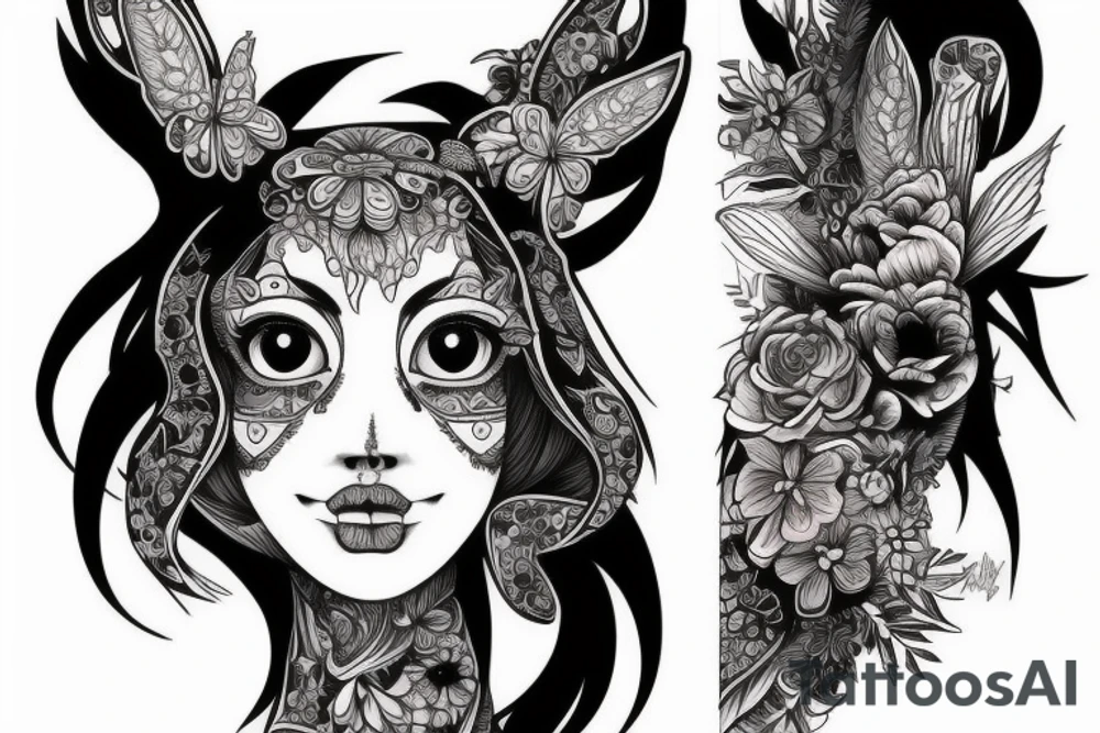 Beautiful female cow head with big glossy eyes tattoo idea