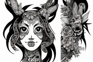 Beautiful female cow head with big glossy eyes tattoo idea