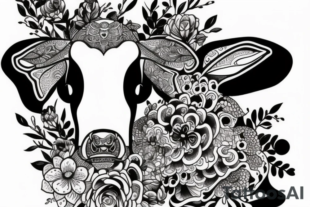 Beautiful female cow head with big glossy eyes tattoo idea