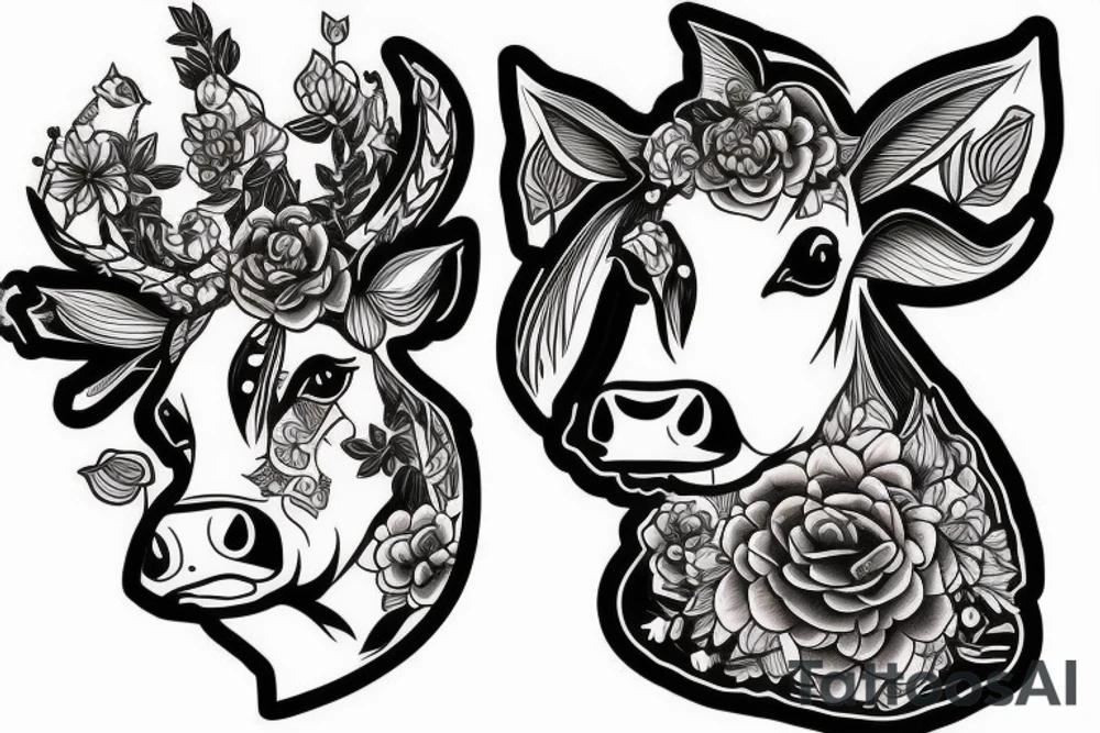 Beautiful female cow head with big glossy eyes tattoo idea