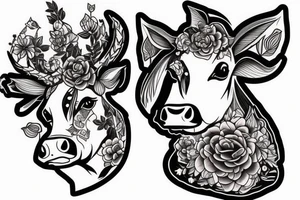 Beautiful female cow head with big glossy eyes tattoo idea