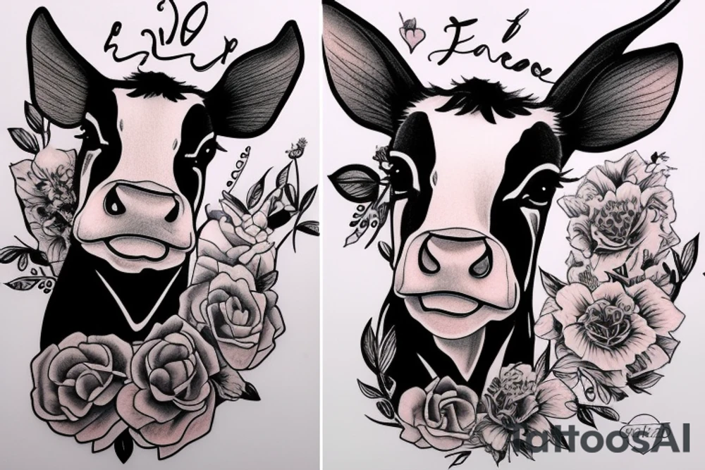 Beautiful female cow head with big glossy eyes tattoo idea