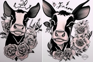 Beautiful female cow head with big glossy eyes tattoo idea