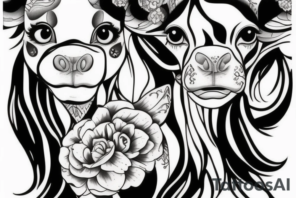 Beautiful female cow head with big glossy eyes tattoo idea