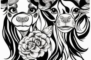 Beautiful female cow head with big glossy eyes tattoo idea