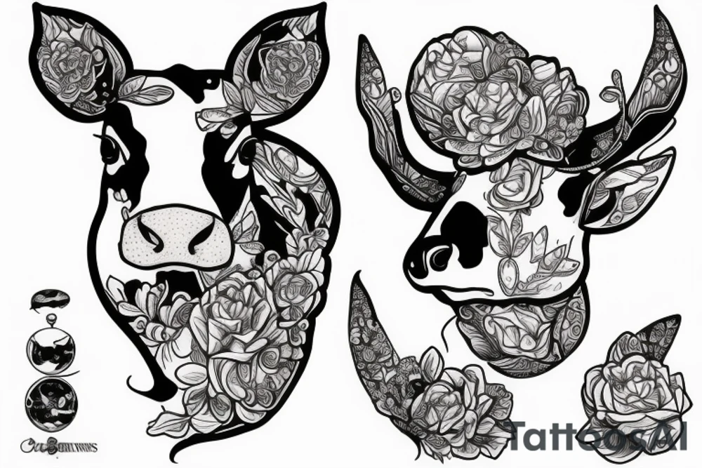 Beautiful female cow head with big glossy eyes tattoo idea