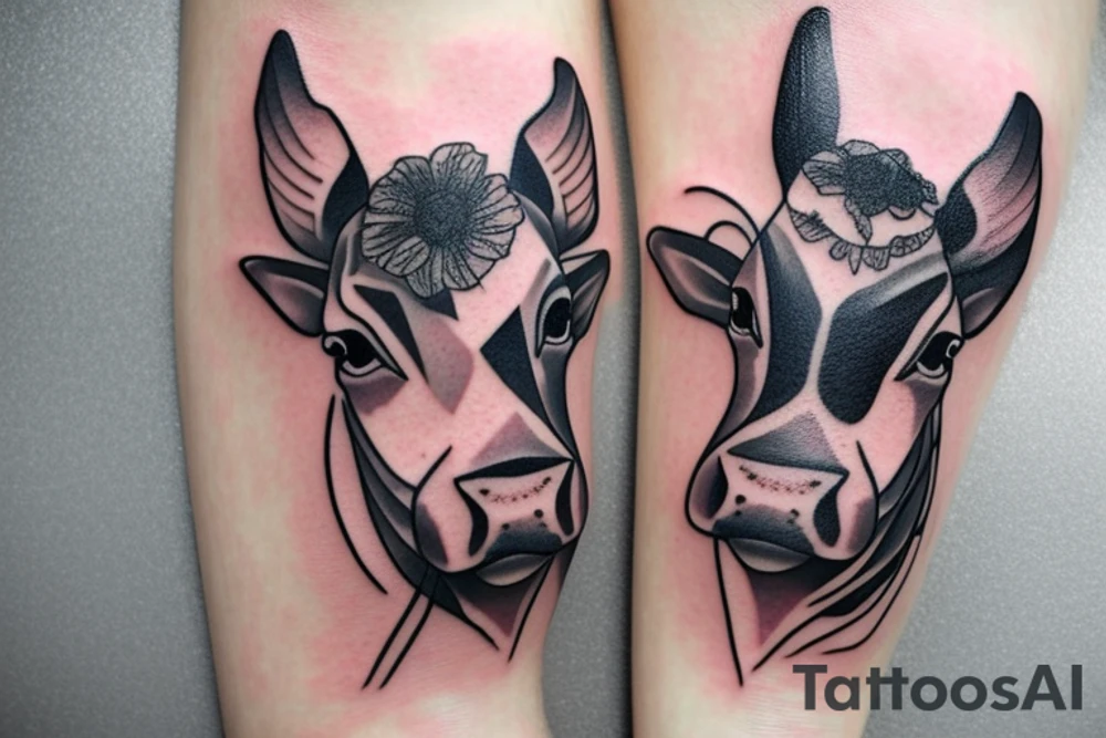 Beautiful female cow head with big glossy eyes tattoo idea