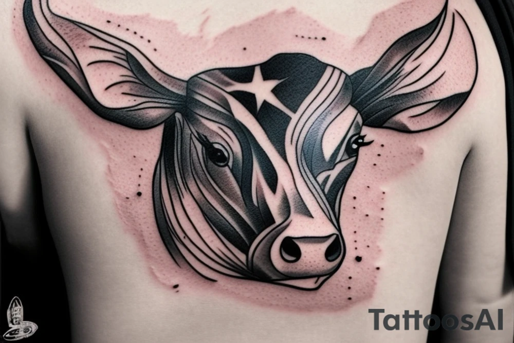 Beautiful female cow head with big glossy eyes tattoo idea